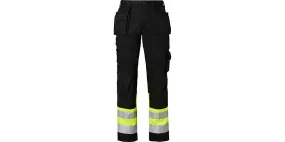 2171 Lange werkbroek, unisex, zwart/fluoriserend geel, 110