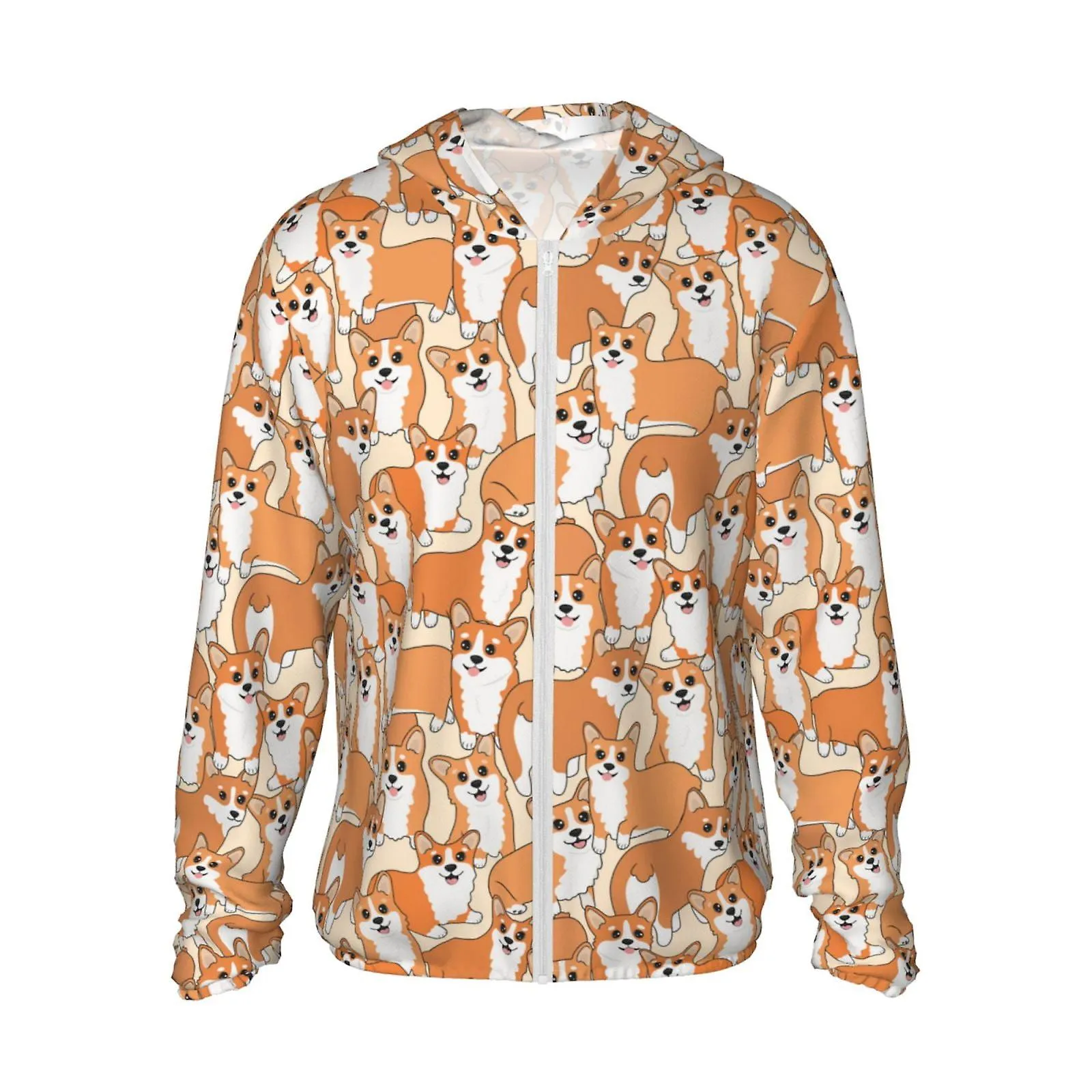 Corgi met Bloemen UPF 50+ Zonwerende Kleding Lange Mouwen, Vissen Shirt Lange Mouw Zip-CorgiAnimal KL338